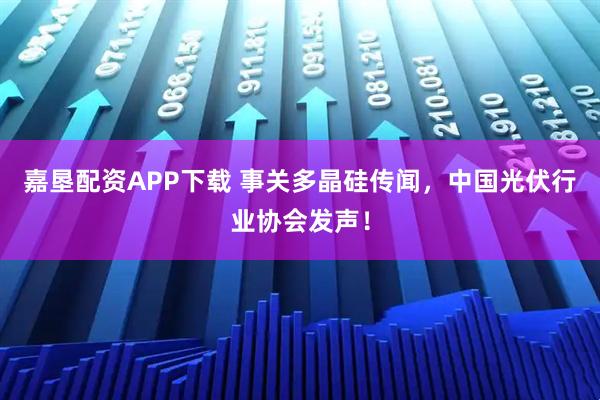 嘉垦配资APP下载 事关多晶硅传闻，中国光伏行业协会发声！